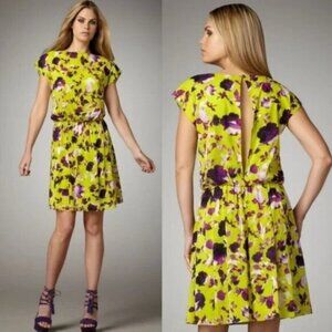 LIKE NEW- Alice + Olivia Silk Floral Chartreuse Corinne Dress XSmall